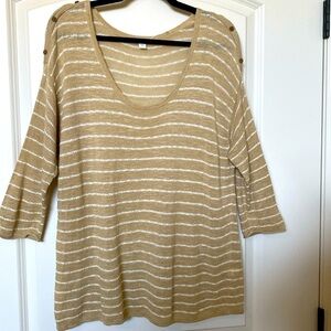 J.Jill Linen Blend Sweater Womens L Lightweight Oversized Boxy Striped Coastal
